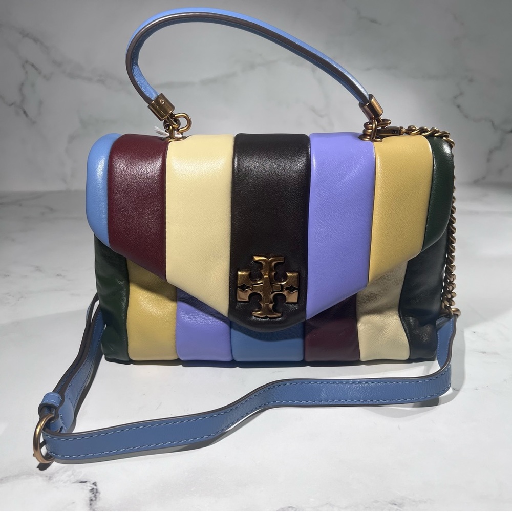 Tory Burch Kira Small Top Handle Quilted Logo Multi Leather Satchel Handbag - Picture 2 of 16